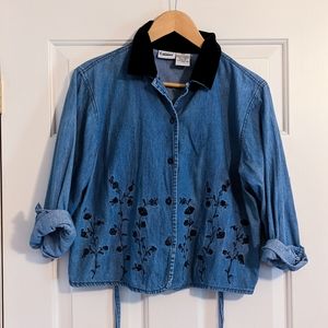Vintage Denim & Velvet Button Up